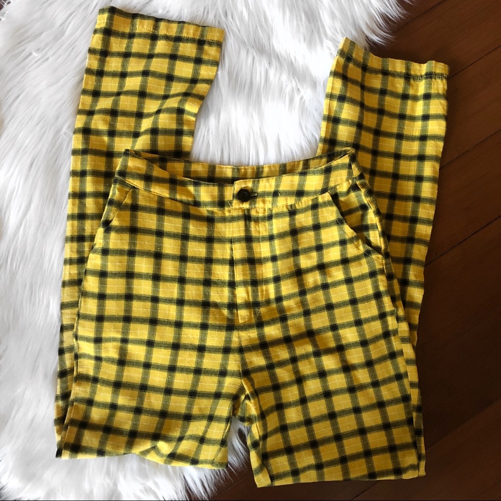 VINTAGE STYLE HIGH-WAISTED PLAID PANTS